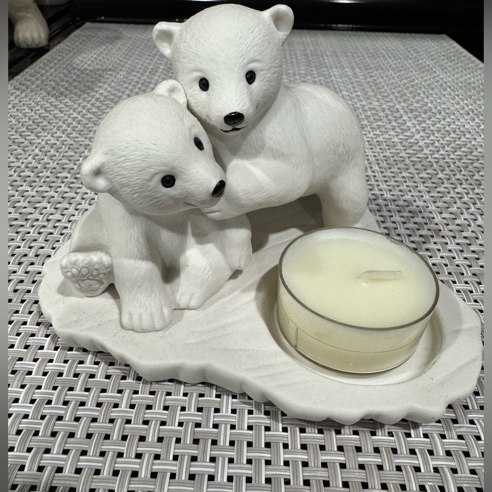 PartyLite VTG EUC Polar Bear Cub Duo Candle Holder White